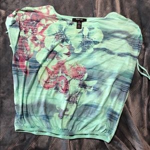 Teal Snyched Top with Purple Design